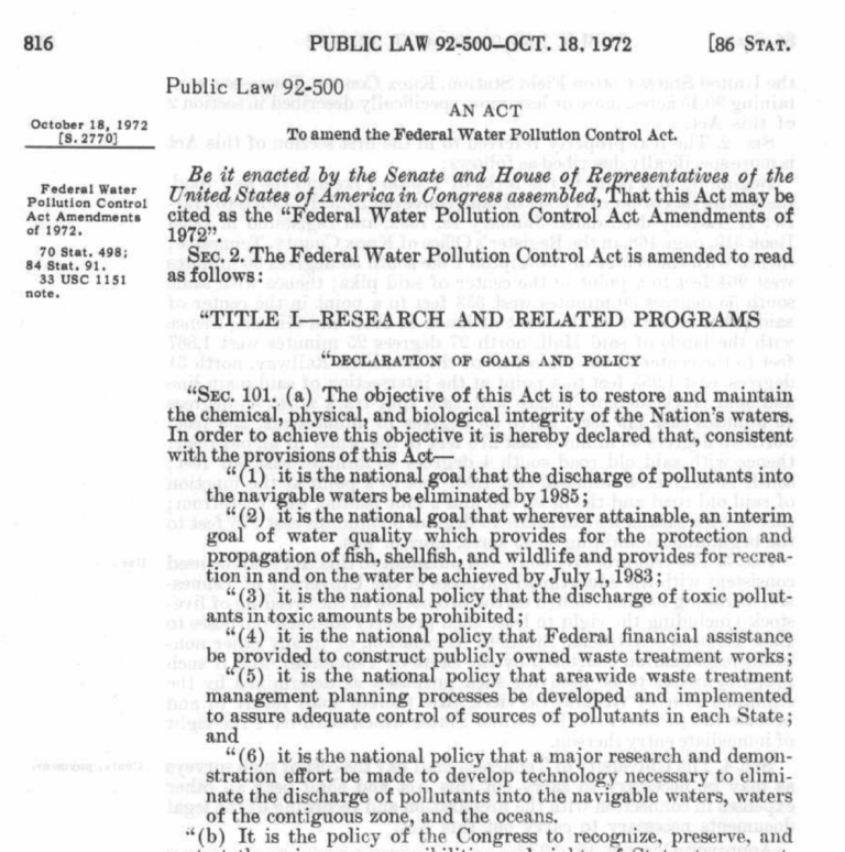 1972 Federal Clean Water Act Credit_ govinfo.gov