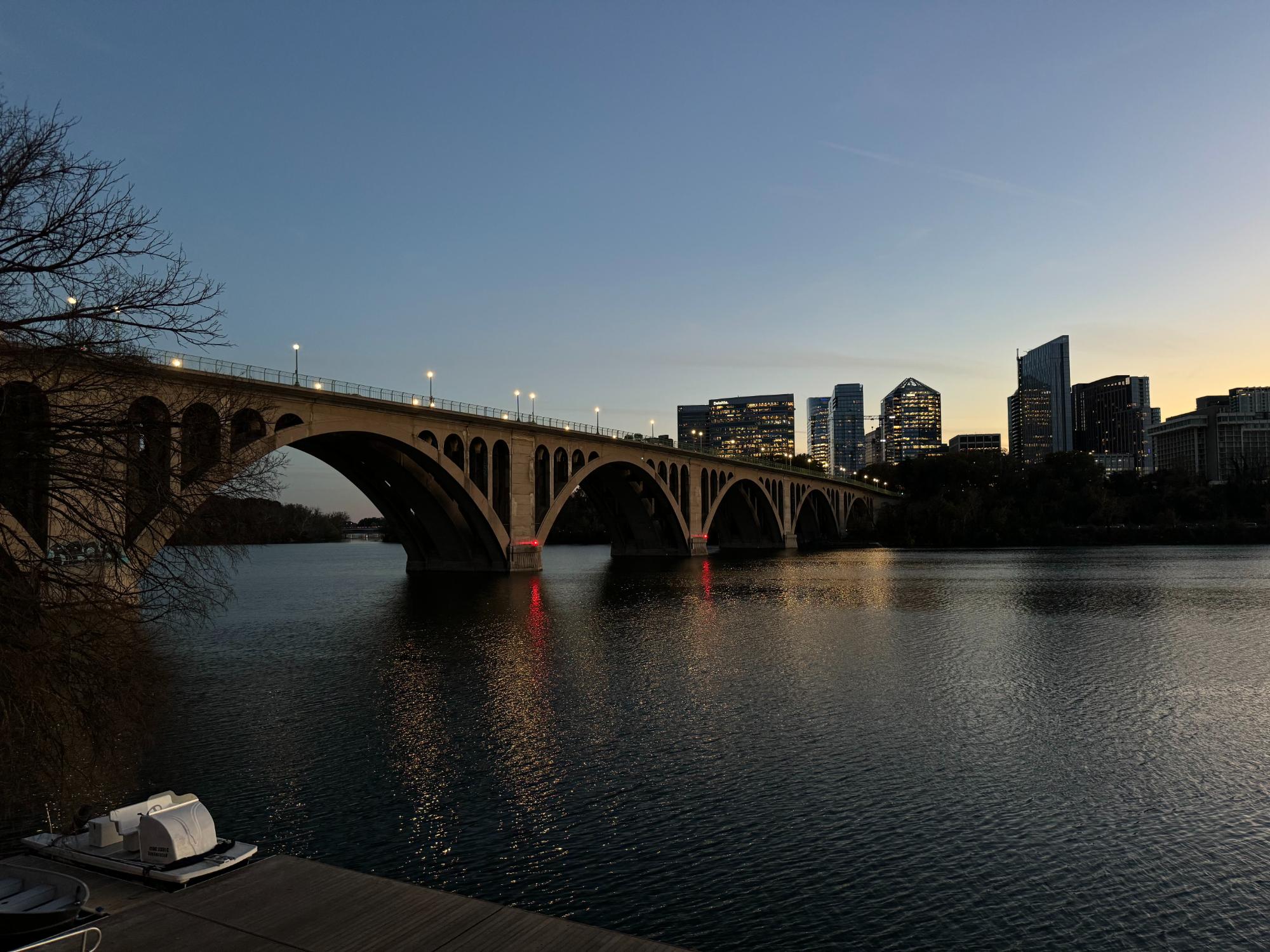 Bridge Skyline Scenic Potomac River Sunset